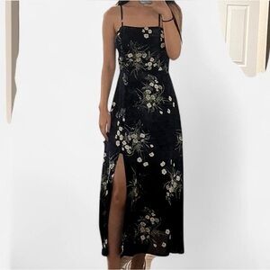 Francesca’s Floral Navy Midi Dress with Front Slit